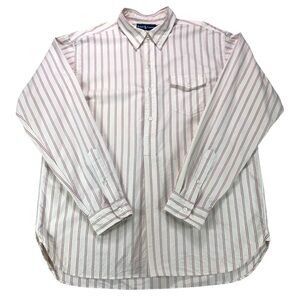 VTG Ralph Lauren Men’s XL White Red Striped Popover Shirt Cotton‎ Long Sleeve